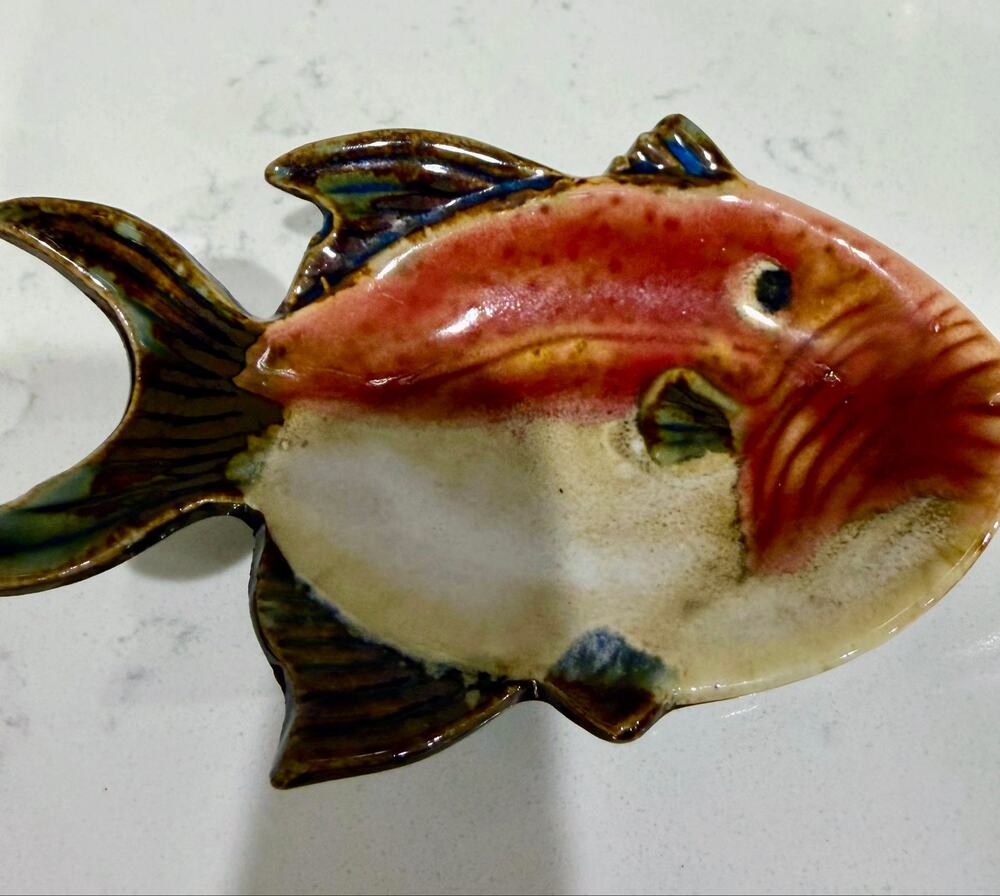 Glossy Ceramic Fish Shaped Trinket Jewelry Tea Bag Holder Earth Colors Pier 1